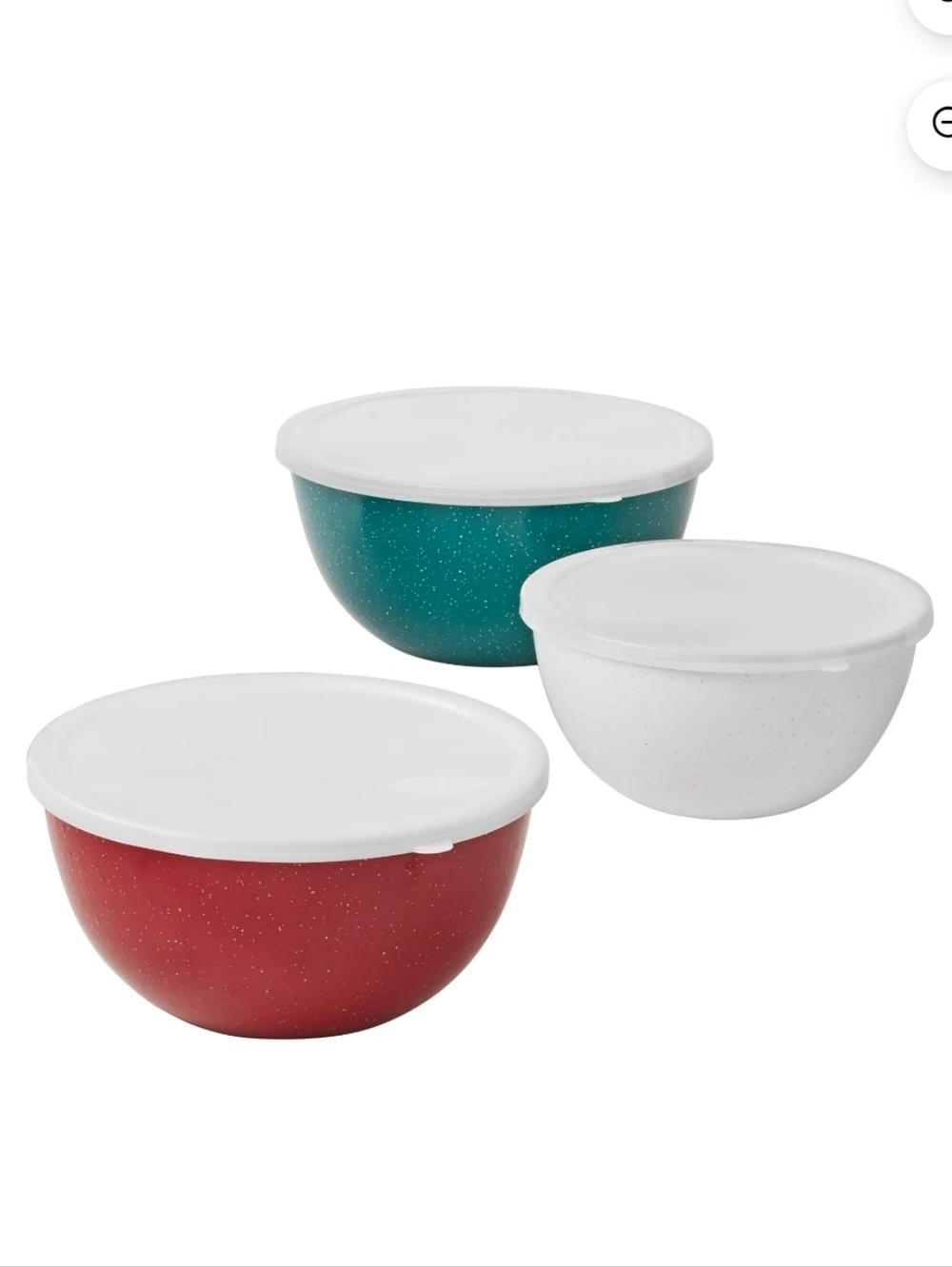 New The Pioneer Woman Speckled Mixing Bowls in Red, Teal & White Woth Lids